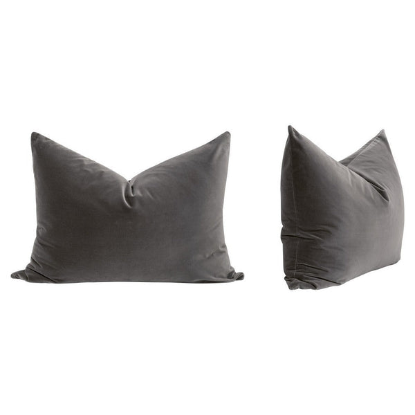 Kodi 34 Inch Set of 2 Accent Dutch Pillows, Down Fill, Dark Gray Velvet By Casagear Home