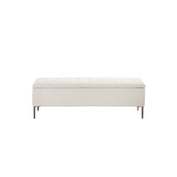 Kia 57 Inch Storage Bench, White Tufted Boucle Fabric, Brown Wood Frame - BM317179