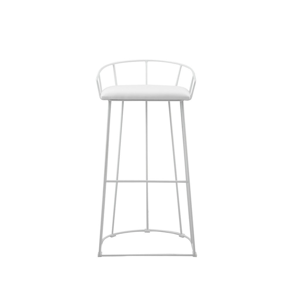 Cato 31 Inch Barstool, White Faux Leather Set, Low Back, Footrest, Metal - BM317182