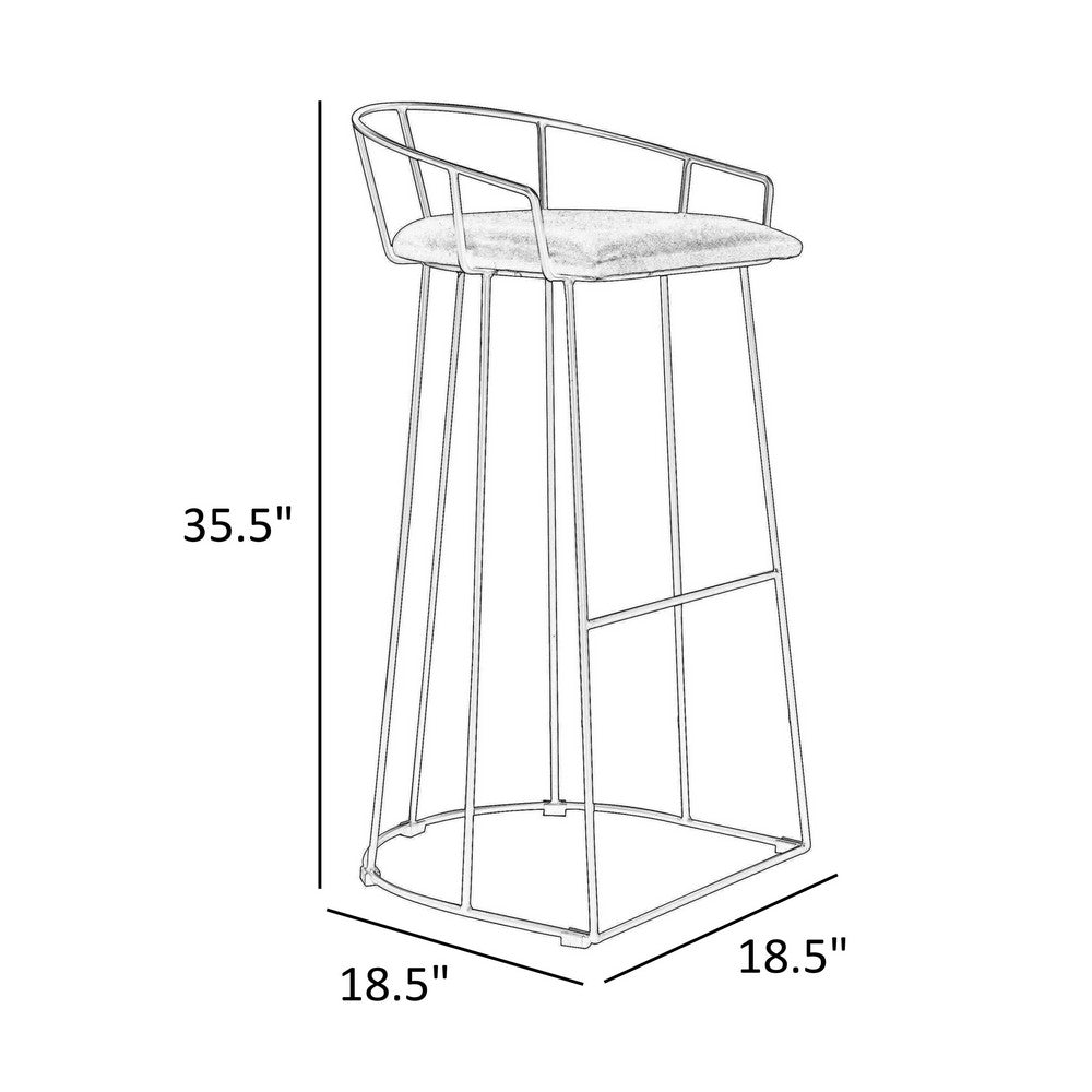 Cato 31 Inch Barstool, White Faux Leather Set, Low Back, Footrest, Metal - BM317182