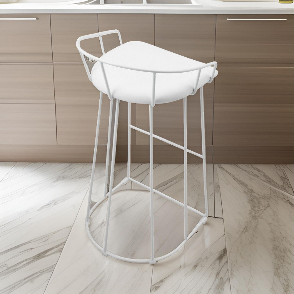 Cato 31 Inch Barstool, White Faux Leather Set, Low Back, Footrest, Metal - BM317182