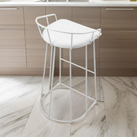 Cato 31 Inch Barstool, White Faux Leather Set, Low Back, Footrest, Metal - BM317182