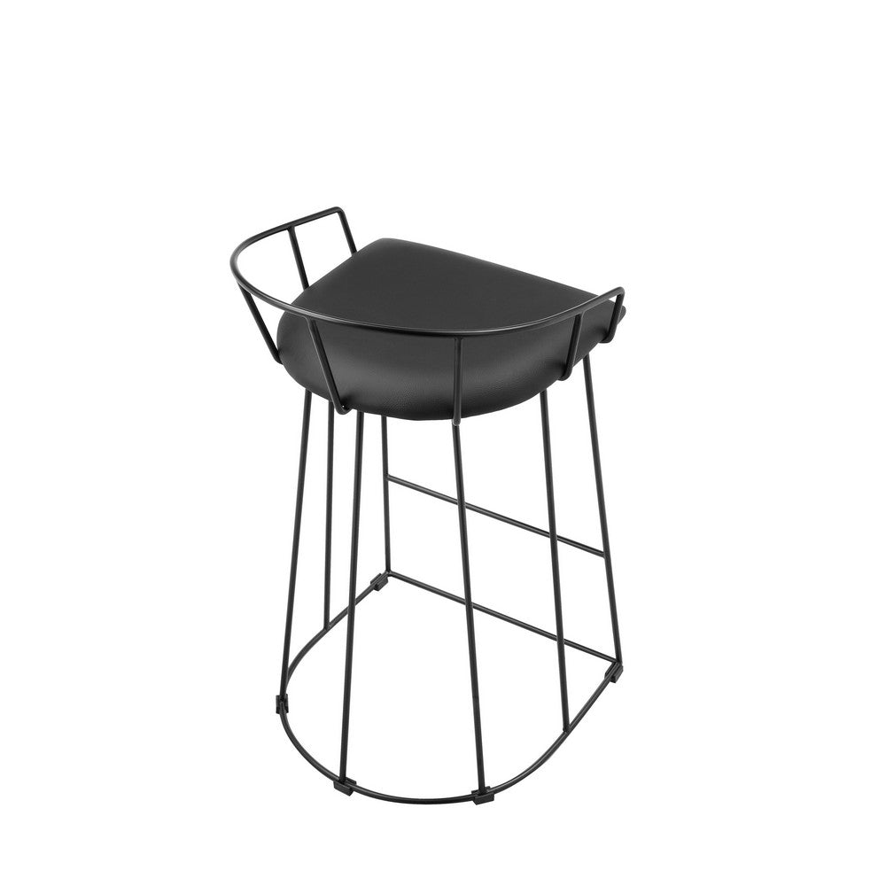 Cato 27 Inch Counter Stool, Black Faux Leather Set, Low Back, Metal Frame - BM317183