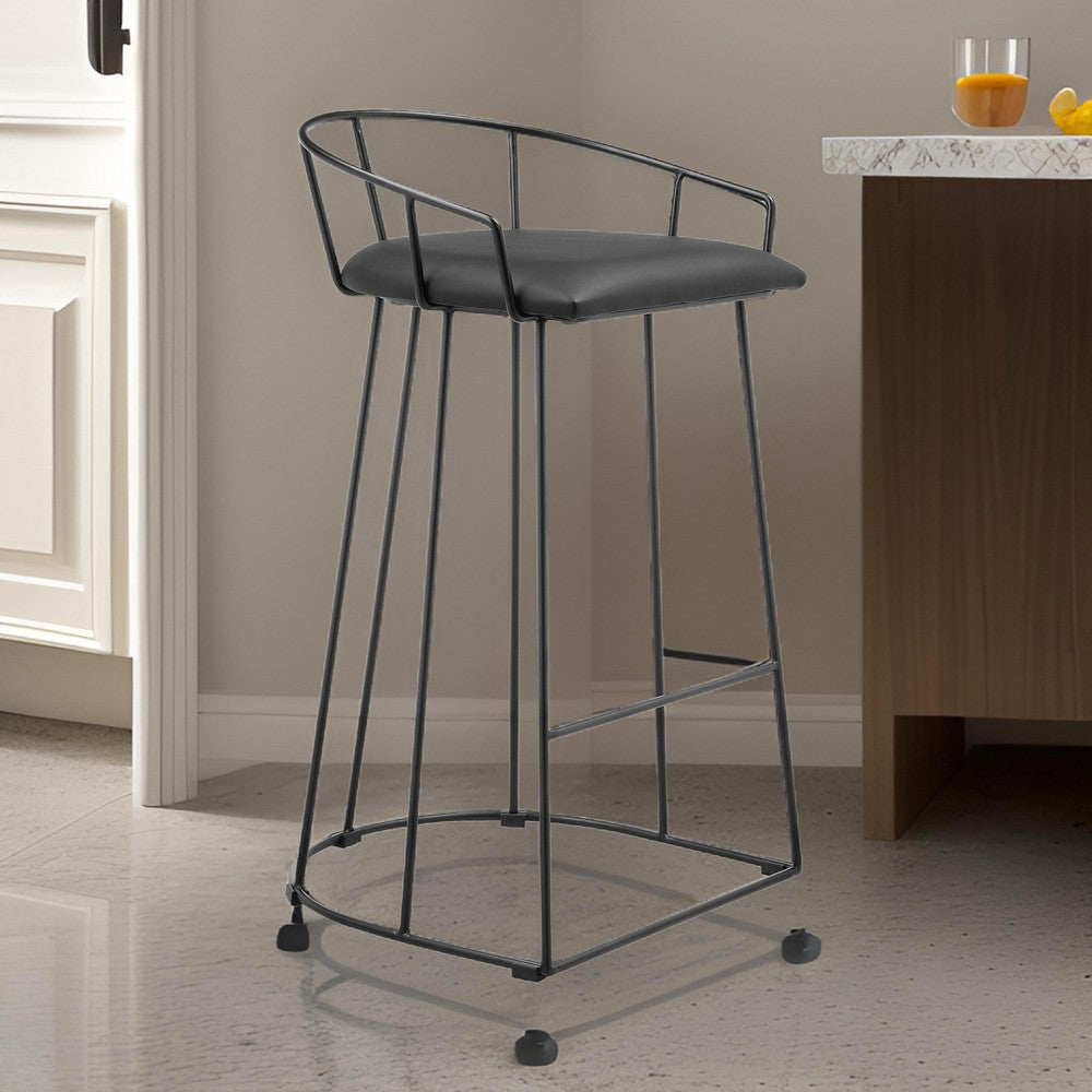 Cato 27 Inch Counter Stool, Black Faux Leather Set, Low Back, Metal Frame - BM317183