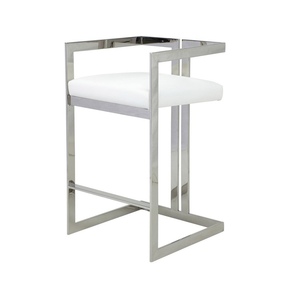 Suki 30 Inch Barstool Chair, White Faux Leather, Silver Stainless Steel - BM317186