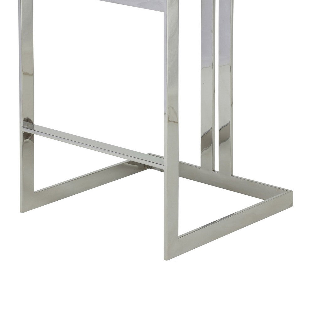 Suki 30 Inch Barstool Chair, White Faux Leather, Silver Stainless Steel - BM317186