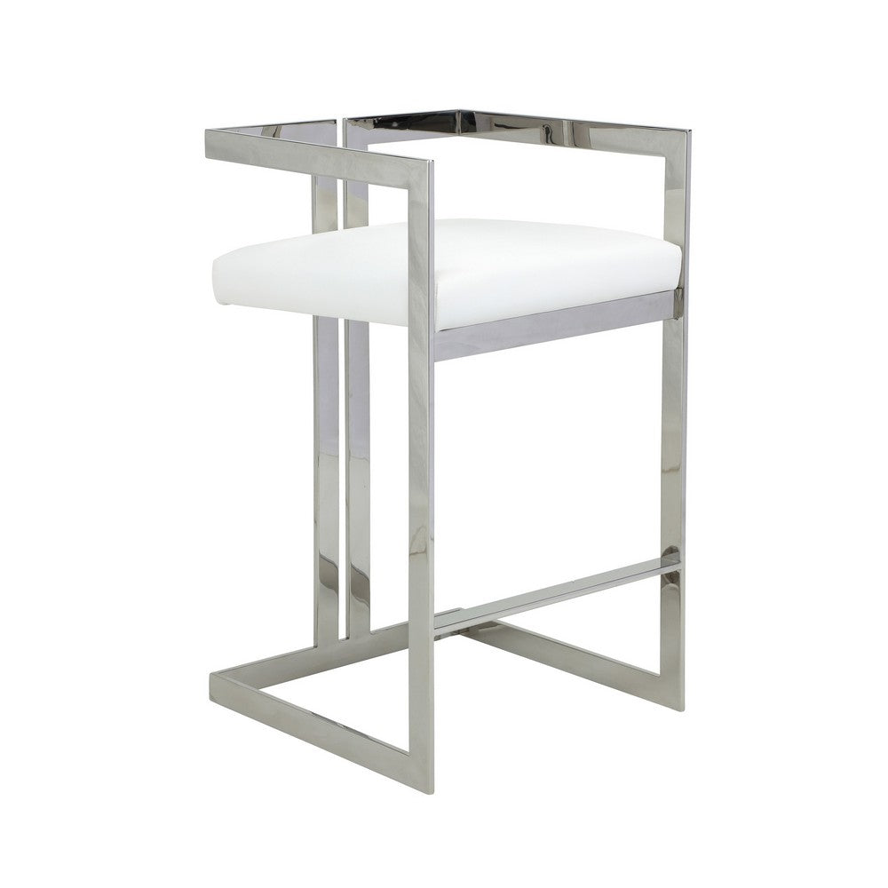 Suki 30 Inch Barstool Chair, White Faux Leather, Silver Stainless Steel - BM317186