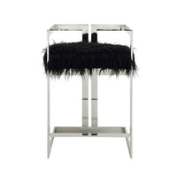 Suki 26 Inch Counter Stool Chair, Black Faux Fur, Silver Stainless Steel - BM317187