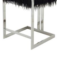 Suki 26 Inch Counter Stool Chair, Black Faux Fur, Silver Stainless Steel - BM317187