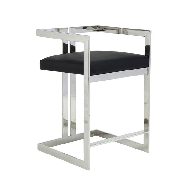 Suki 26 Inch Counter Stool Chair, Black Faux Leather Silver Stainless Steel - BM317188