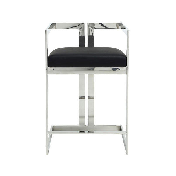 Suki 26 Inch Counter Stool Chair, Black Faux Leather Silver Stainless Steel - BM317188