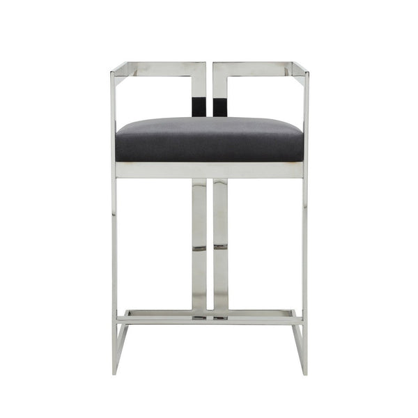 Suki 26 Inch Counter Stool Chair, Gray Velvet, Silver Stainless Steel Frame - BM317189