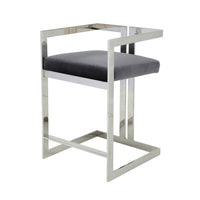 Suki 26 Inch Counter Stool Chair, Gray Velvet, Silver Stainless Steel Frame - BM317189