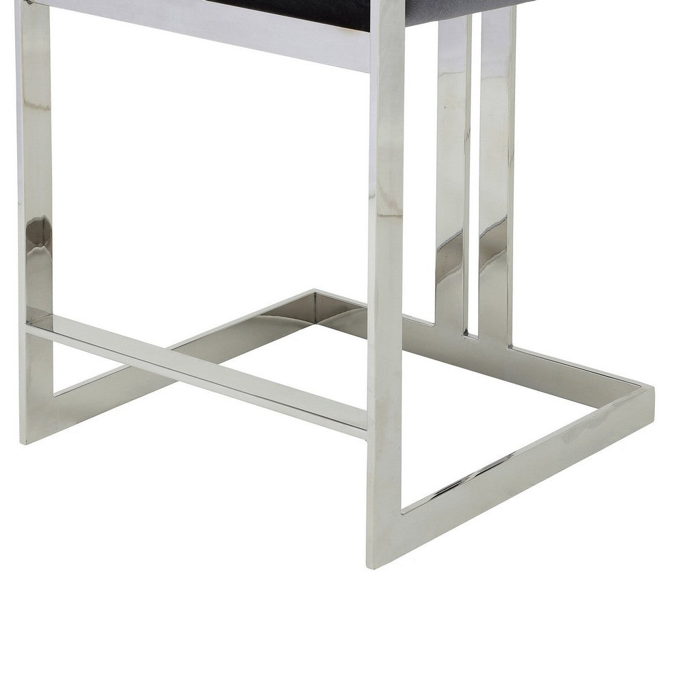 Suki 26 Inch Counter Stool Chair, Gray Velvet, Silver Stainless Steel Frame - BM317189