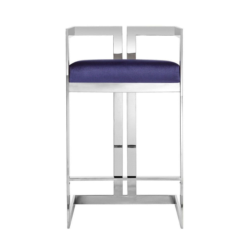 Suki 26 Inch Counter Stool Chair, Navy Velvet, Silver Stainless Steel Frame - BM317190