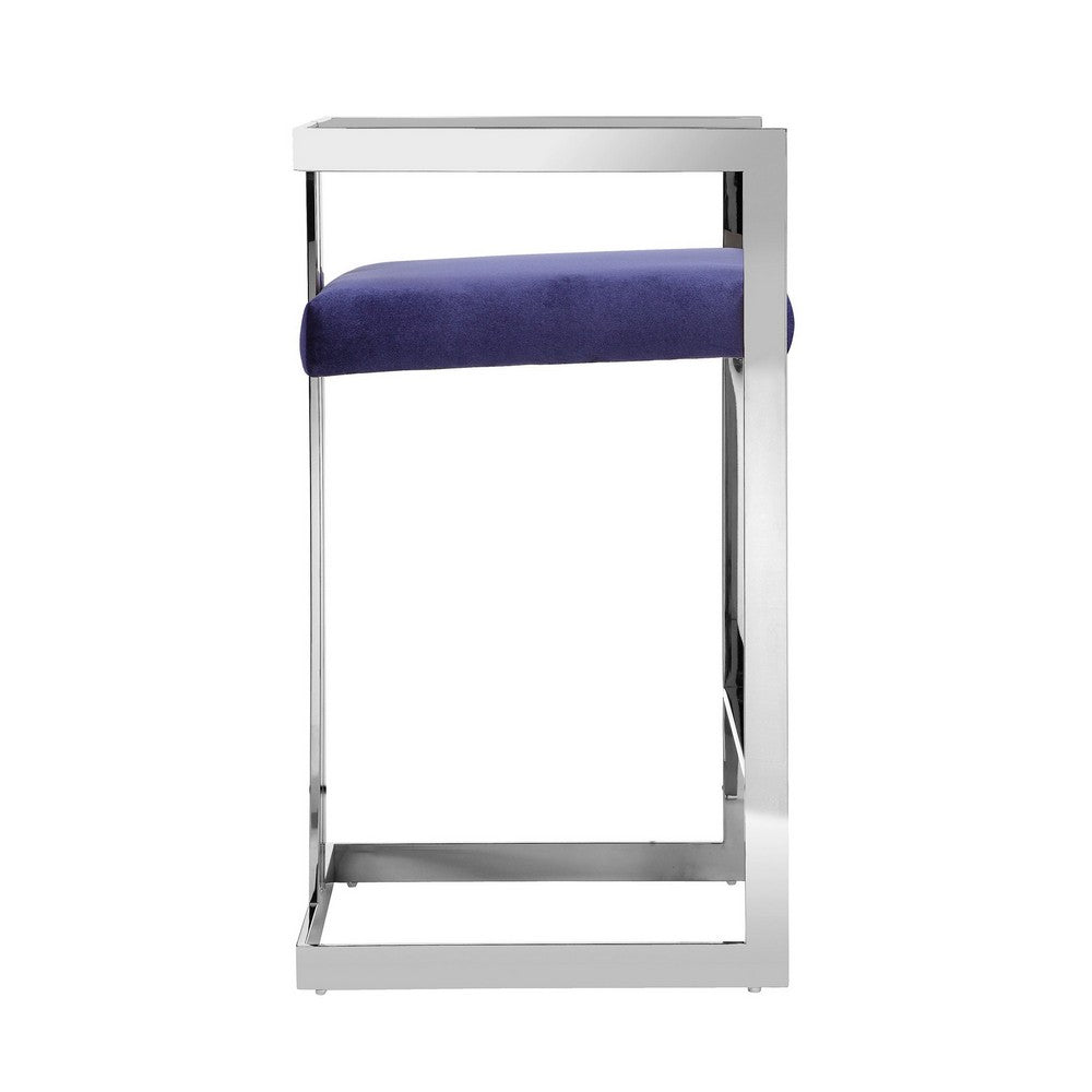 Suki 26 Inch Counter Stool Chair, Navy Velvet, Silver Stainless Steel Frame - BM317190