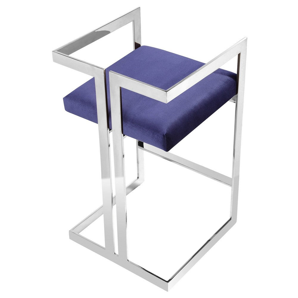 Suki 26 Inch Counter Stool Chair, Navy Velvet, Silver Stainless Steel Frame - BM317190