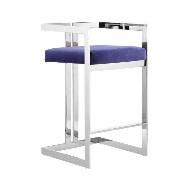 Suki 26 Inch Counter Stool Chair, Navy Velvet, Silver Stainless Steel Frame - BM317190