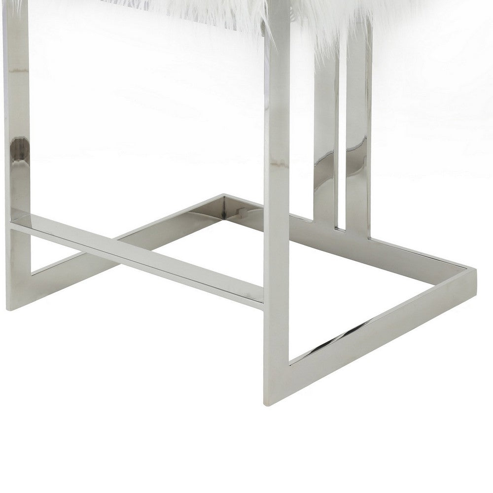 Suki 26 Inch Counter Stool Chair, White Faux Fur, Silver Stainless Steel - BM317191