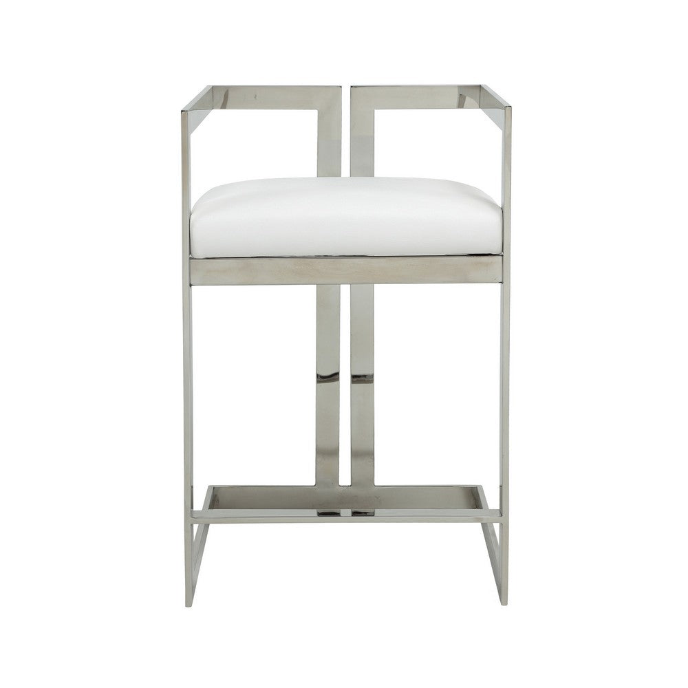 Suki 26 Inch Counter Stool Chair, White Faux Leather, Stainless Steel - BM317192