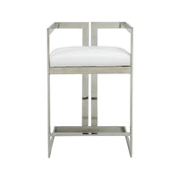 Suki 26 Inch Counter Stool Chair, White Faux Leather, Stainless Steel - BM317192