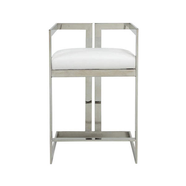 Suki 26 Inch Counter Stool Chair, White Faux Leather, Stainless Steel - BM317192