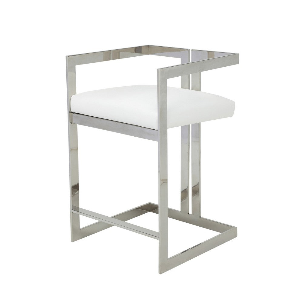 Suki 26 Inch Counter Stool Chair, White Faux Leather, Stainless Steel - BM317192