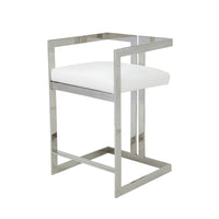 Suki 26 Inch Counter Stool Chair, White Faux Leather, Stainless Steel - BM317192