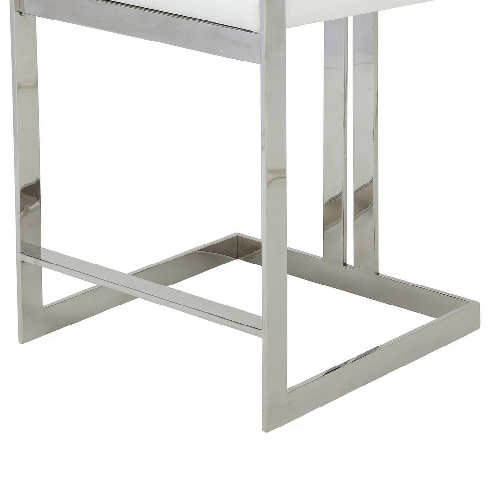 Suki 26 Inch Counter Stool Chair, White Faux Leather, Stainless Steel - BM317192