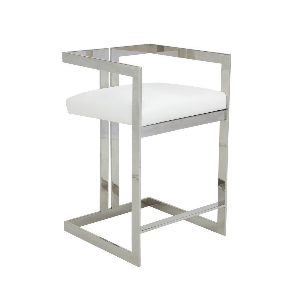 Suki 26 Inch Counter Stool Chair, White Faux Leather, Stainless Steel - BM317192