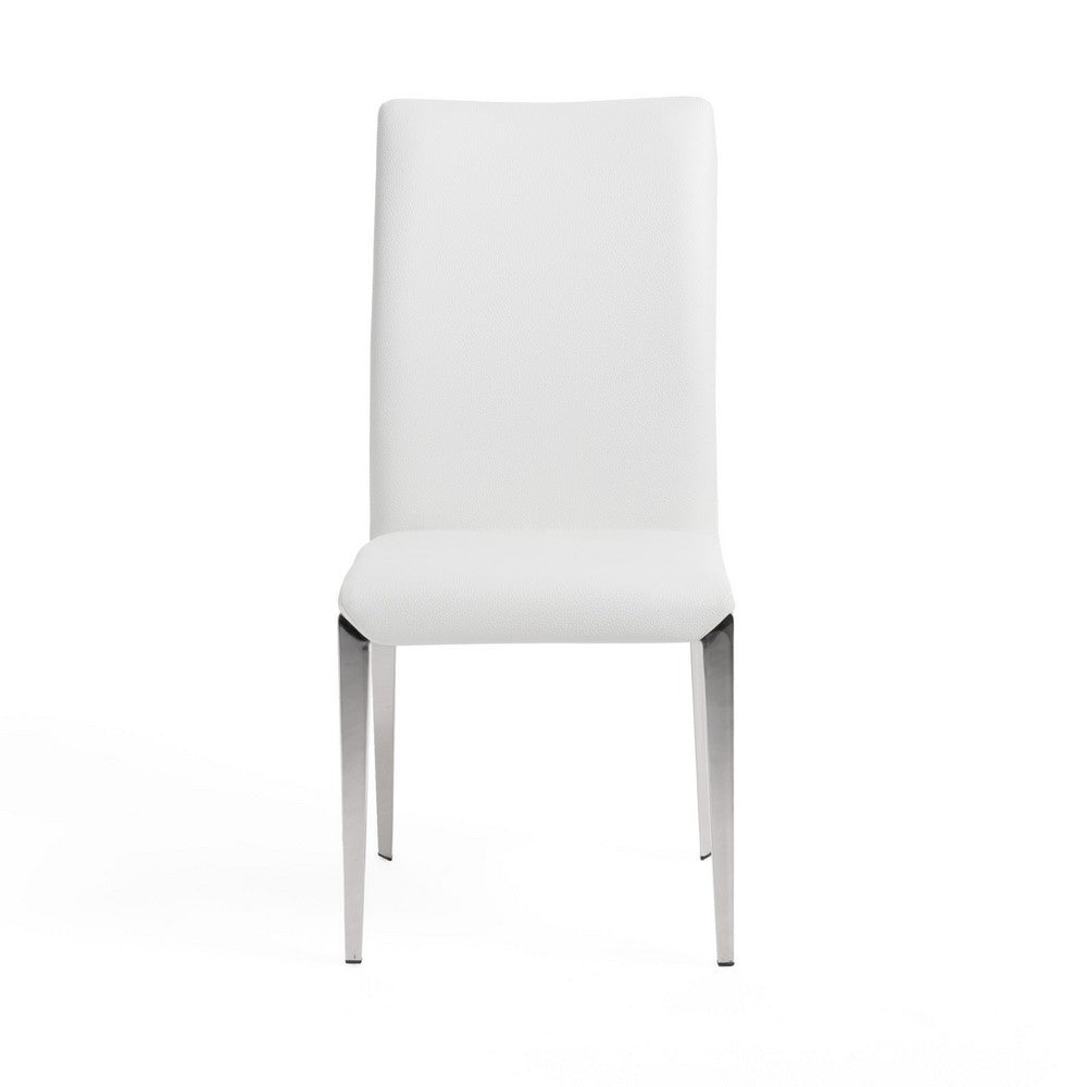 18 Inch Dining Side Chair Set of 2, Plush White Faux Leather Seat, Metal - BM317286