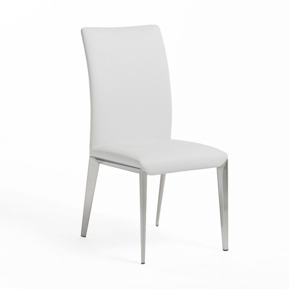 18 Inch Dining Side Chair Set of 2, Plush White Faux Leather Seat, Metal - BM317286