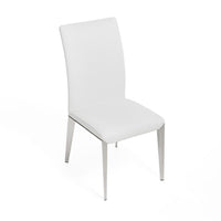 18 Inch Dining Side Chair Set of 2, Plush White Faux Leather Seat, Metal - BM317286