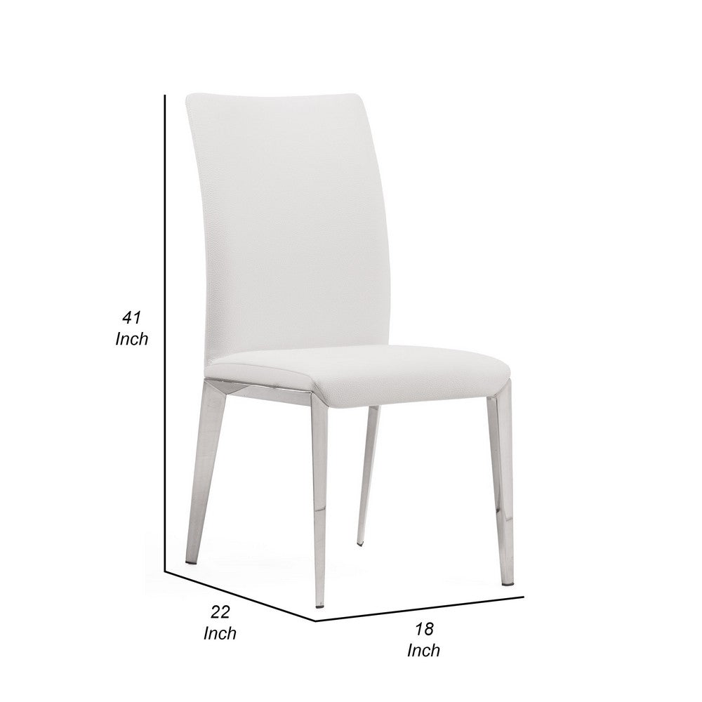 18 Inch Dining Side Chair Set of 2, Plush White Faux Leather Seat, Metal - BM317286