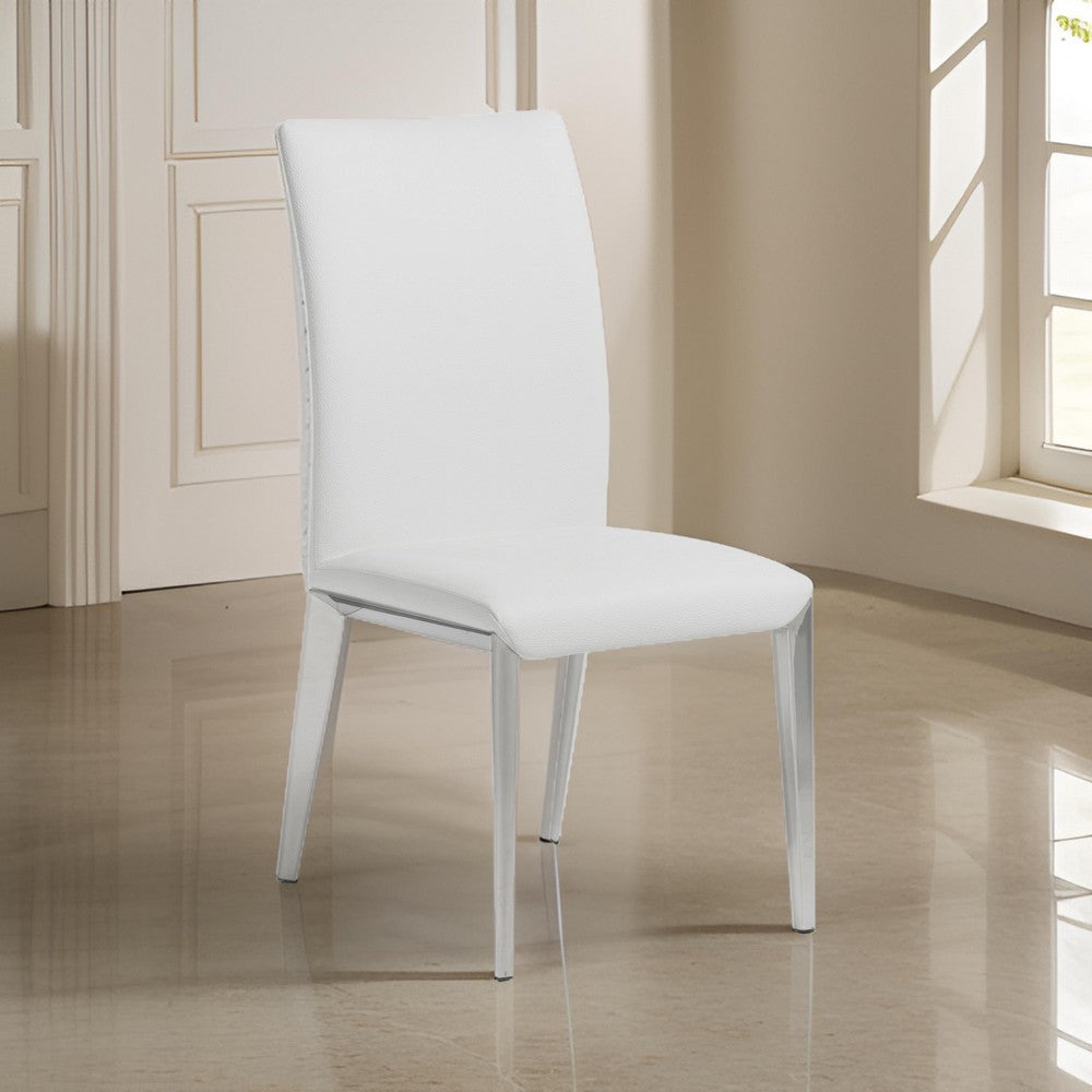 18 Inch Dining Side Chair Set of 2, Plush White Faux Leather Seat, Metal - BM317286