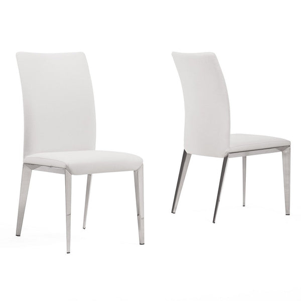 18 Inch Dining Side Chair Set of 2, Plush White Faux Leather Seat, Metal - BM317286