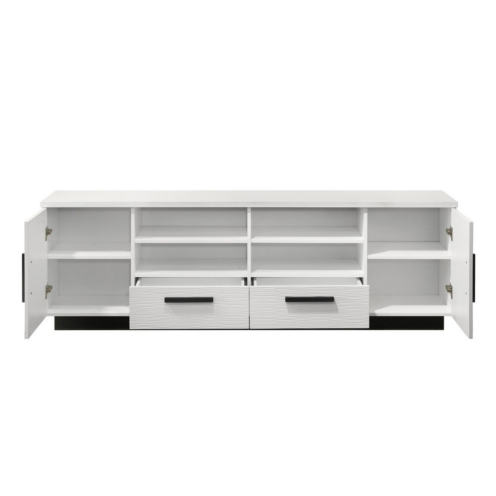 Sda 71 Inch TV Media Console, Door Cabinets, Drawers, Black Handles, White - BM317342