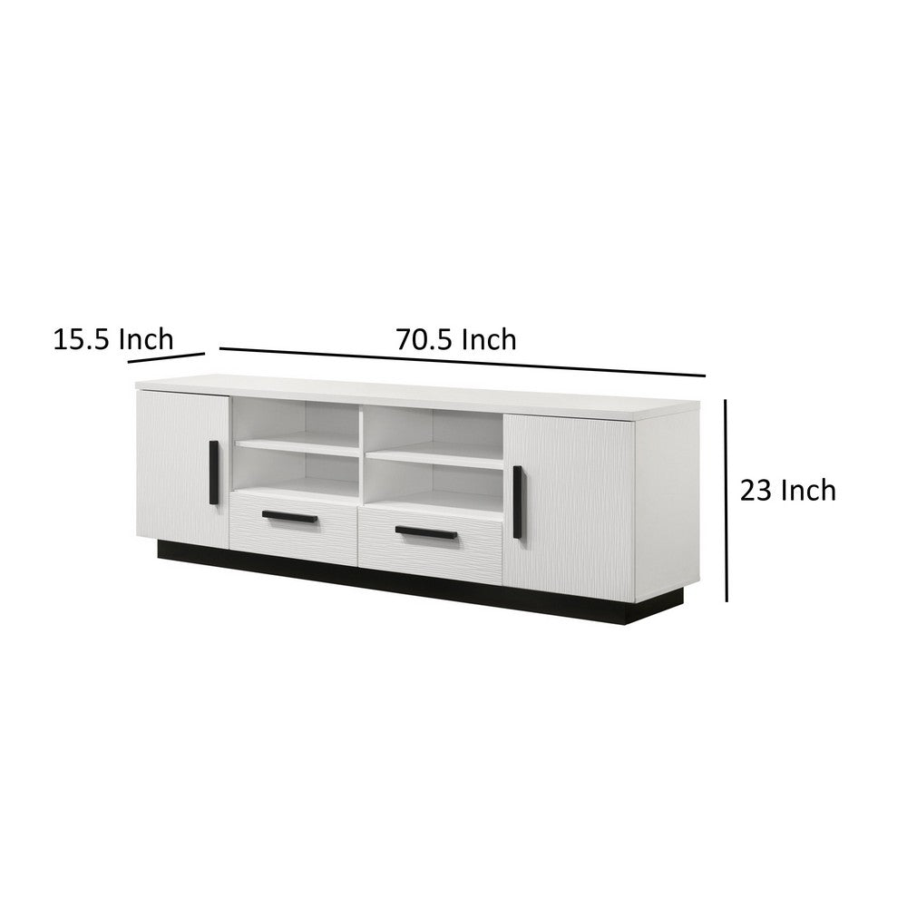 Sda 71 Inch TV Media Console, Door Cabinets, Drawers, Black Handles, White - BM317342