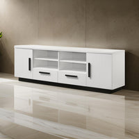 Sda 71 Inch TV Media Console, Door Cabinets, Drawers, Black Handles, White - BM317342