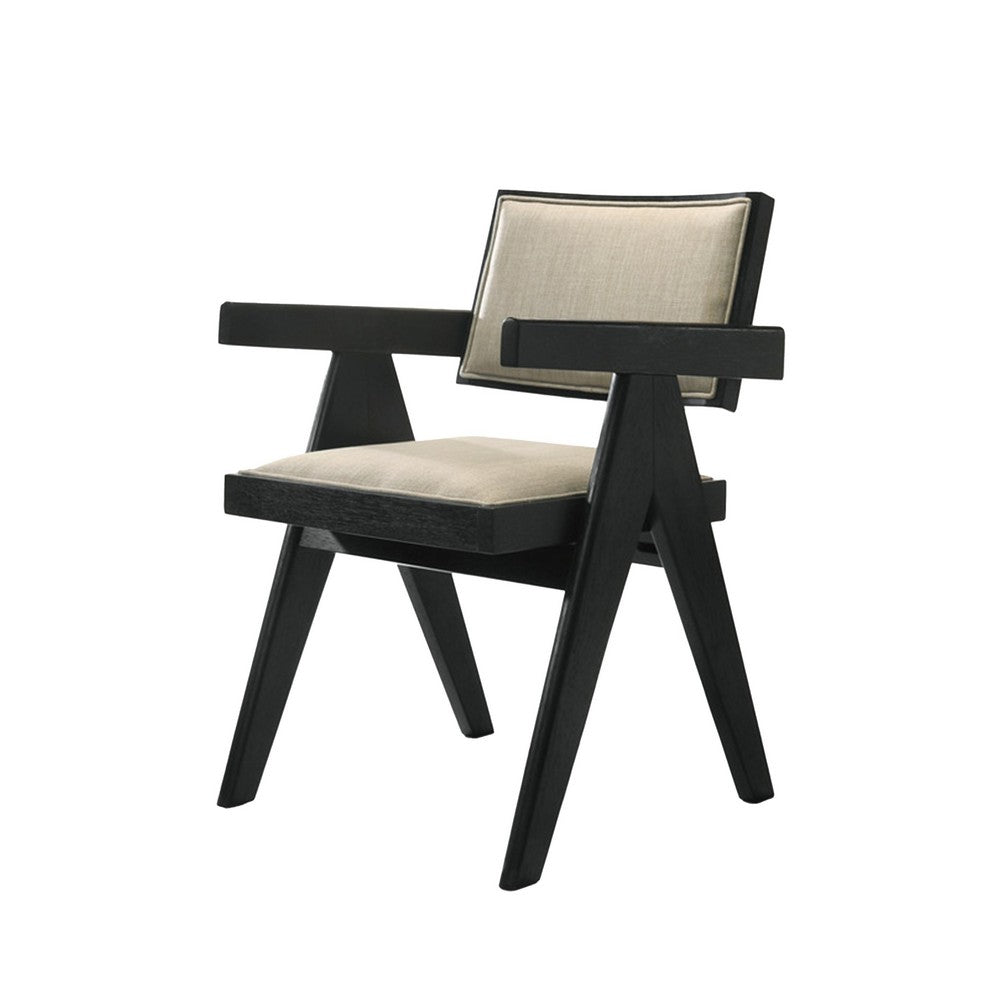 Bili 21 Inch Dining Armchair Set of 2, Open Back, Beige Upholstery, Black - BM317343