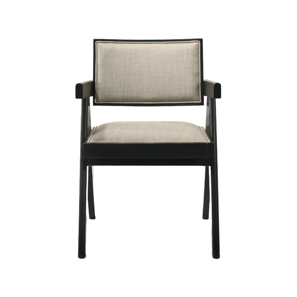 Bili 21 Inch Dining Armchair Set of 2, Open Back, Beige Upholstery, Black - BM317343