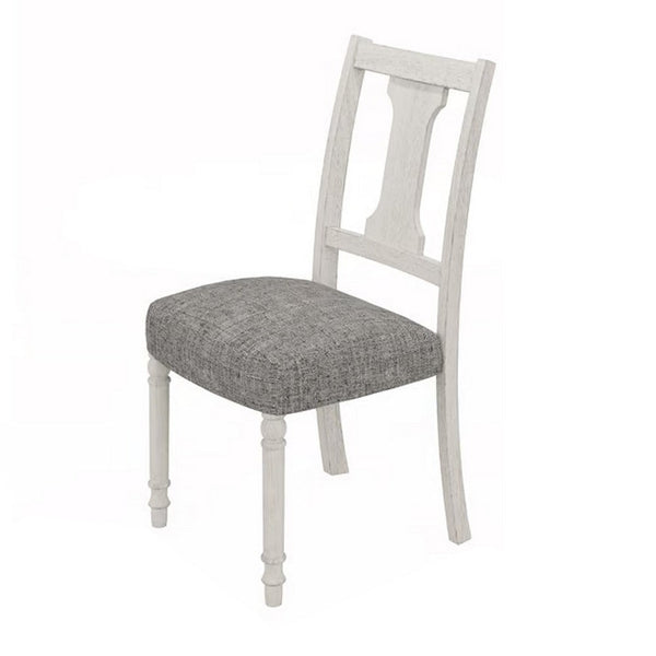 Sane 19 Inch Dining Side Chair Set of 2, Fiddleback, White Wood, Gray Linen - BM317354