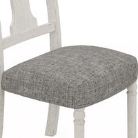 Sane 19 Inch Dining Side Chair Set of 2, Fiddleback, White Wood, Gray Linen - BM317354