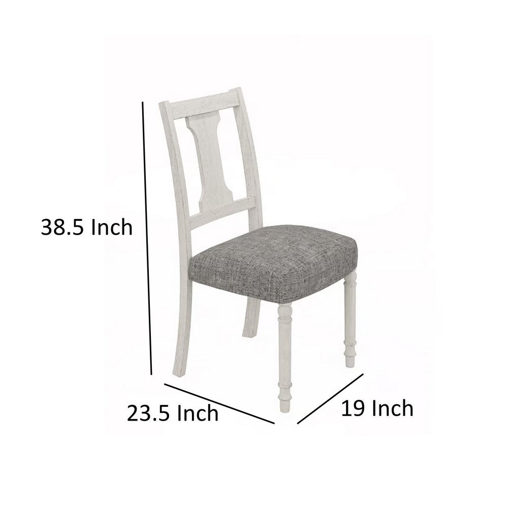 Sane 19 Inch Dining Side Chair Set of 2, Fiddleback, White Wood, Gray Linen - BM317354