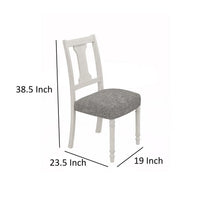 Sane 19 Inch Dining Side Chair Set of 2, Fiddleback, White Wood, Gray Linen - BM317354