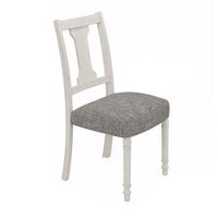 Sane 19 Inch Dining Side Chair Set of 2, Fiddleback, White Wood, Gray Linen - BM317354