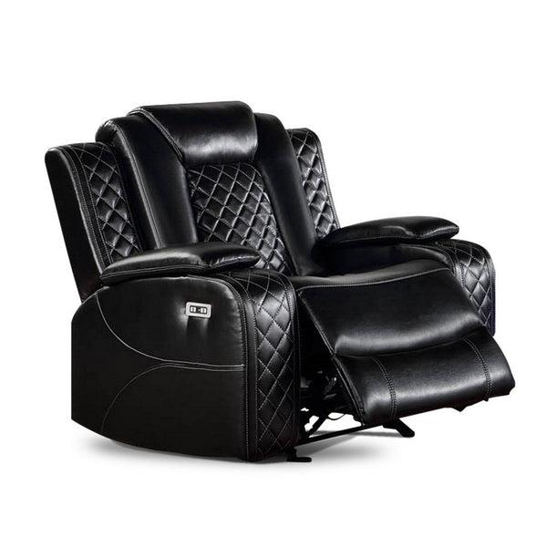 Aile 37 Inch Modern Power Recliner Chair, Black Faux Leather Upholstery
 - BM317399