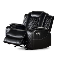 Aile 37 Inch Modern Power Recliner Chair, Black Faux Leather Upholstery
 - BM317399