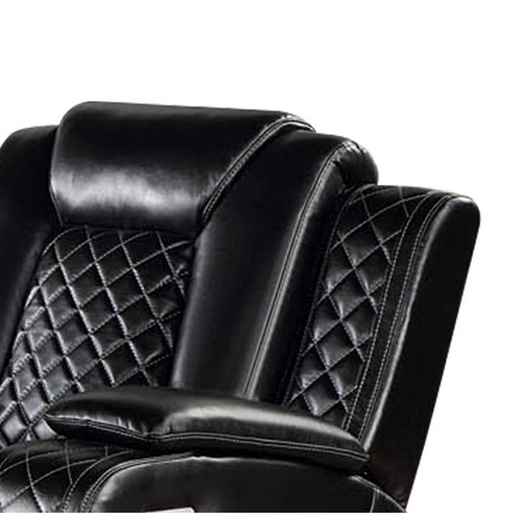 Aile 37 Inch Modern Power Recliner Chair, Black Faux Leather Upholstery
 - BM317399