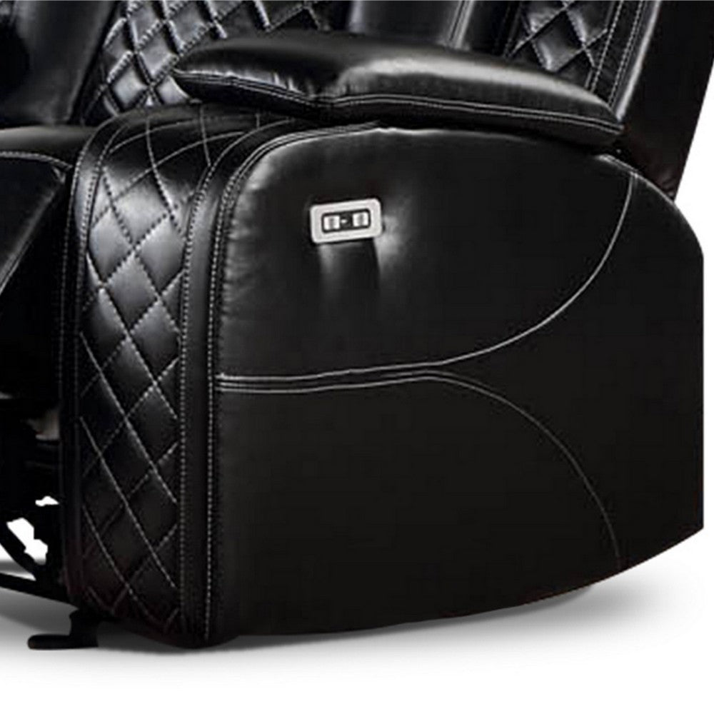 Aile 37 Inch Modern Power Recliner Chair, Black Faux Leather Upholstery
 - BM317399